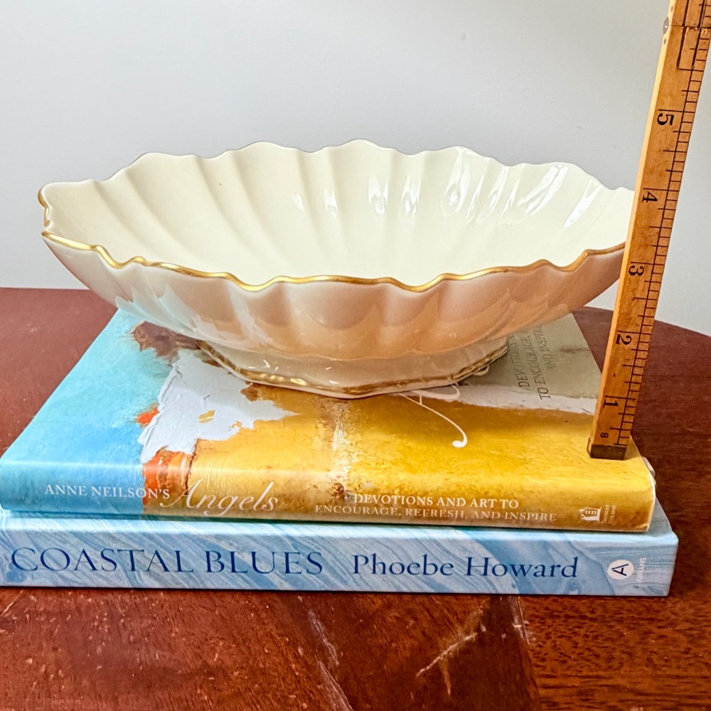 Vintage Lenox Ivory Pedestal Bowl with Gold Trim | Scalloped Mid-Century Serving - Picture 5 of 7